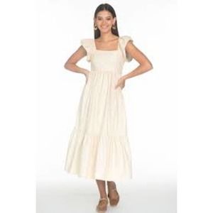 Olivia James the Label Brooke Ruffled Hem Dress in Cream Vegan Leather M